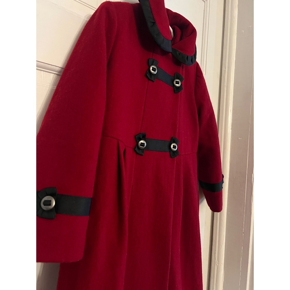 Rothschild Girls Red Wool Dress Coat Peter Pan Collar Vintage Holiday 6 - Picture 3 of 7